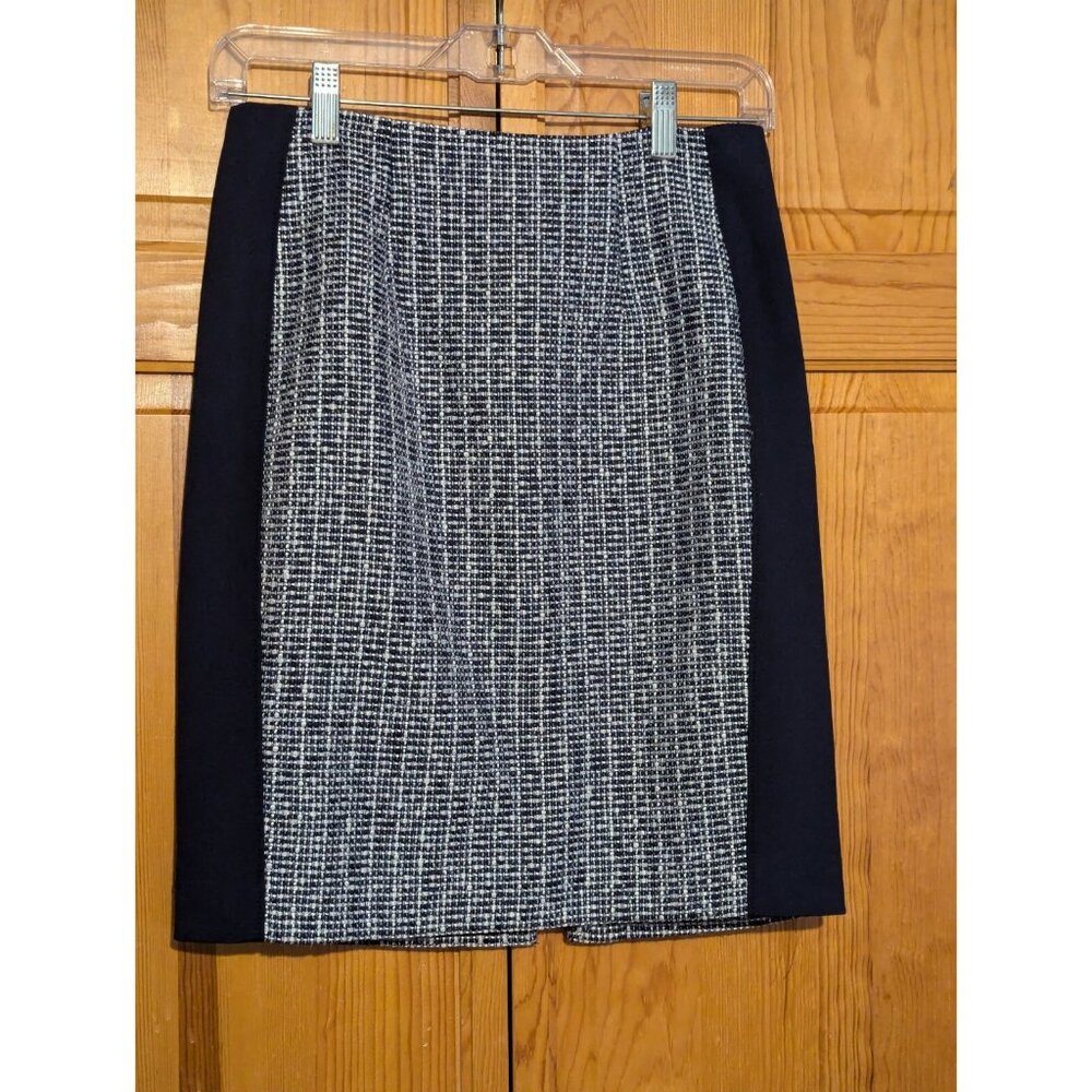 White‎ House Black Market Skirt 2 Blue Tweed Pencil Career Wear to Work